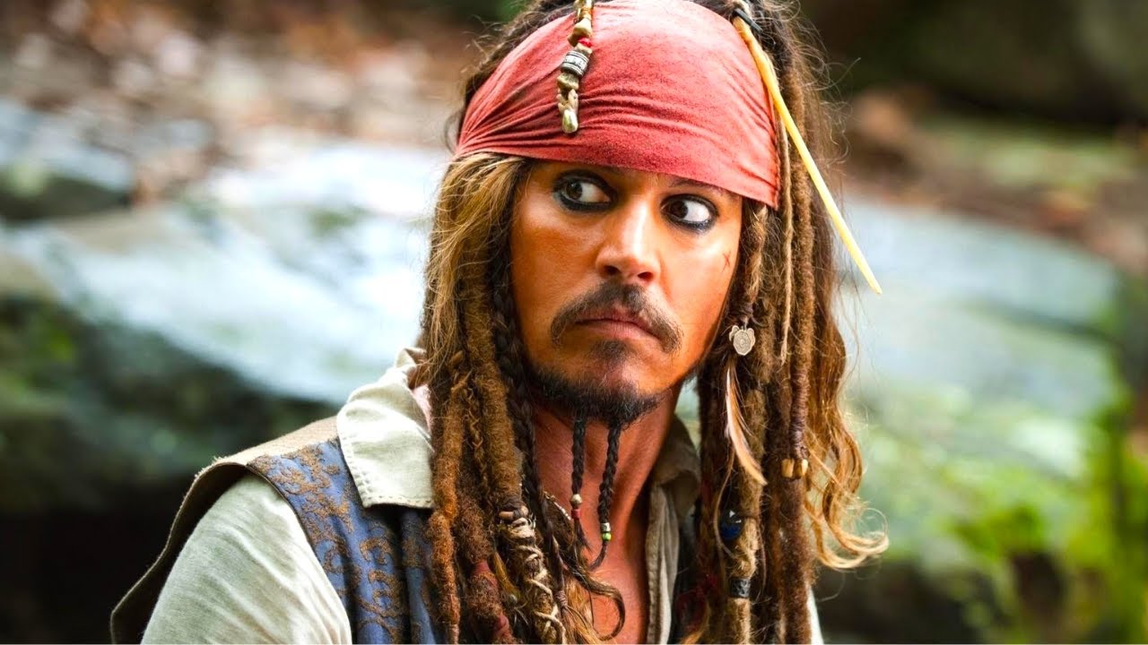 Screenshot of Johnny Depp as Jack Sparrow in Pirates of the Caribbean.