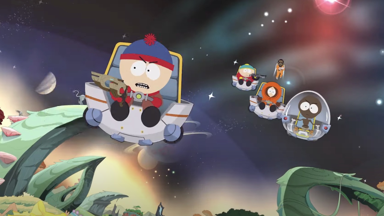 South Park Stan, Kenny Cartman and Diddy in space craft shooting at aleins in South Park Season 27