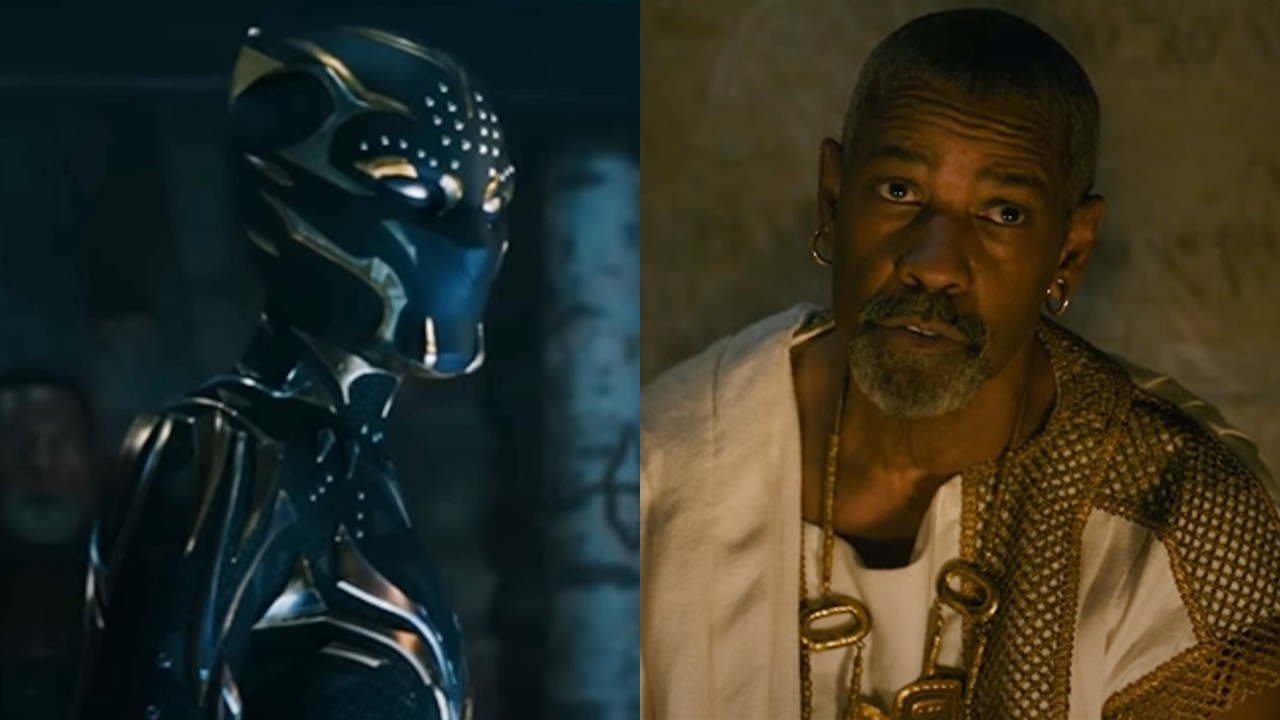 From left to right: Shuri as Black Panther in Black Panther: Wakanda Forever and Denzel Washington in Gladiator 2.