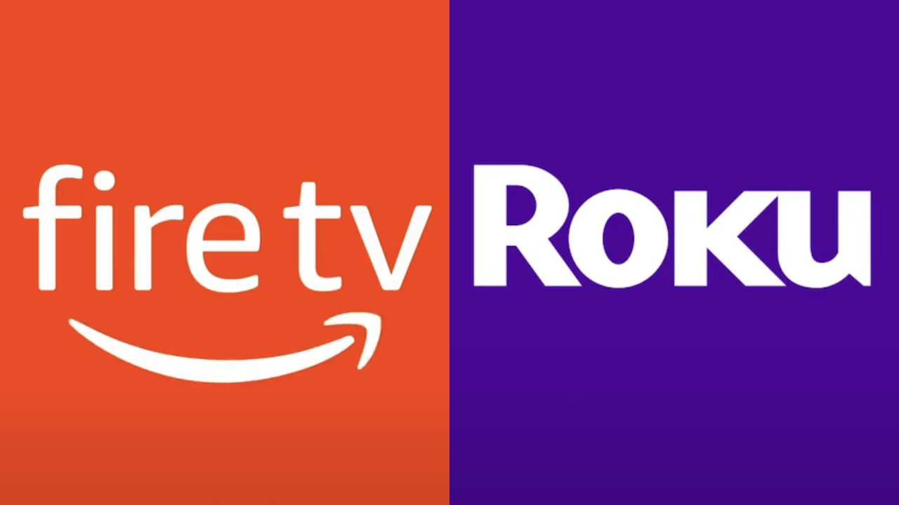 Side by side of logos for Amazon Fire TV and Roku